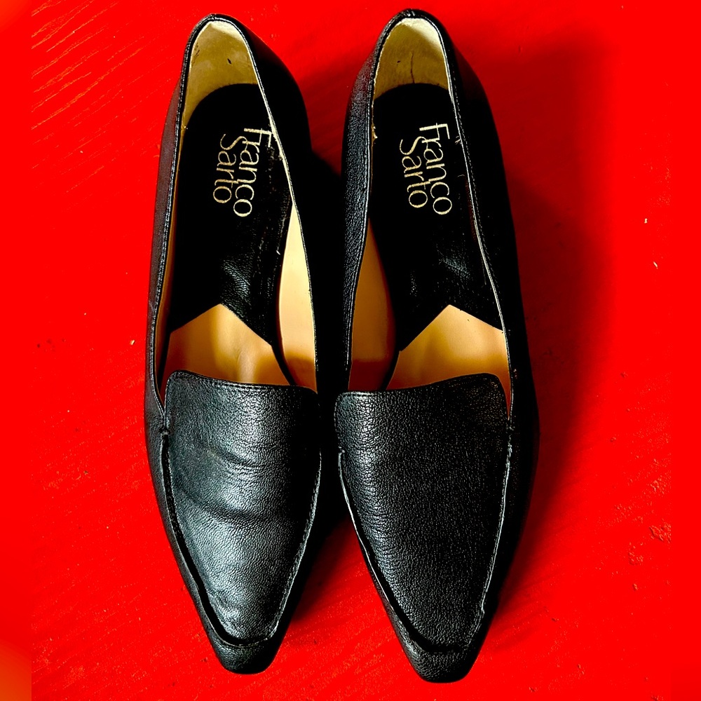 Franco Sarto Black Pointed Leather Loafers